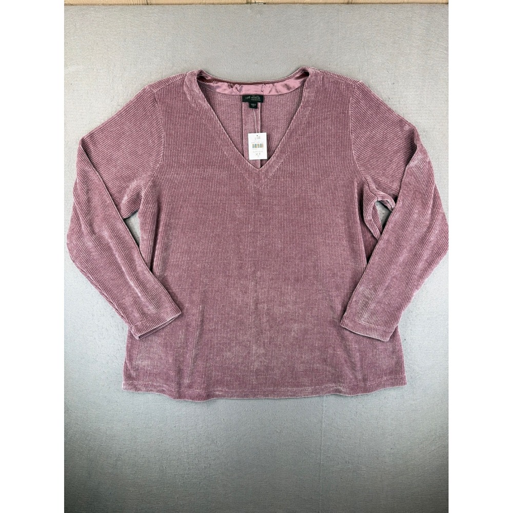 J. Jill Wearever Dusty Rose Corduroy Knit V-Neck Top XLT Tall 332993
